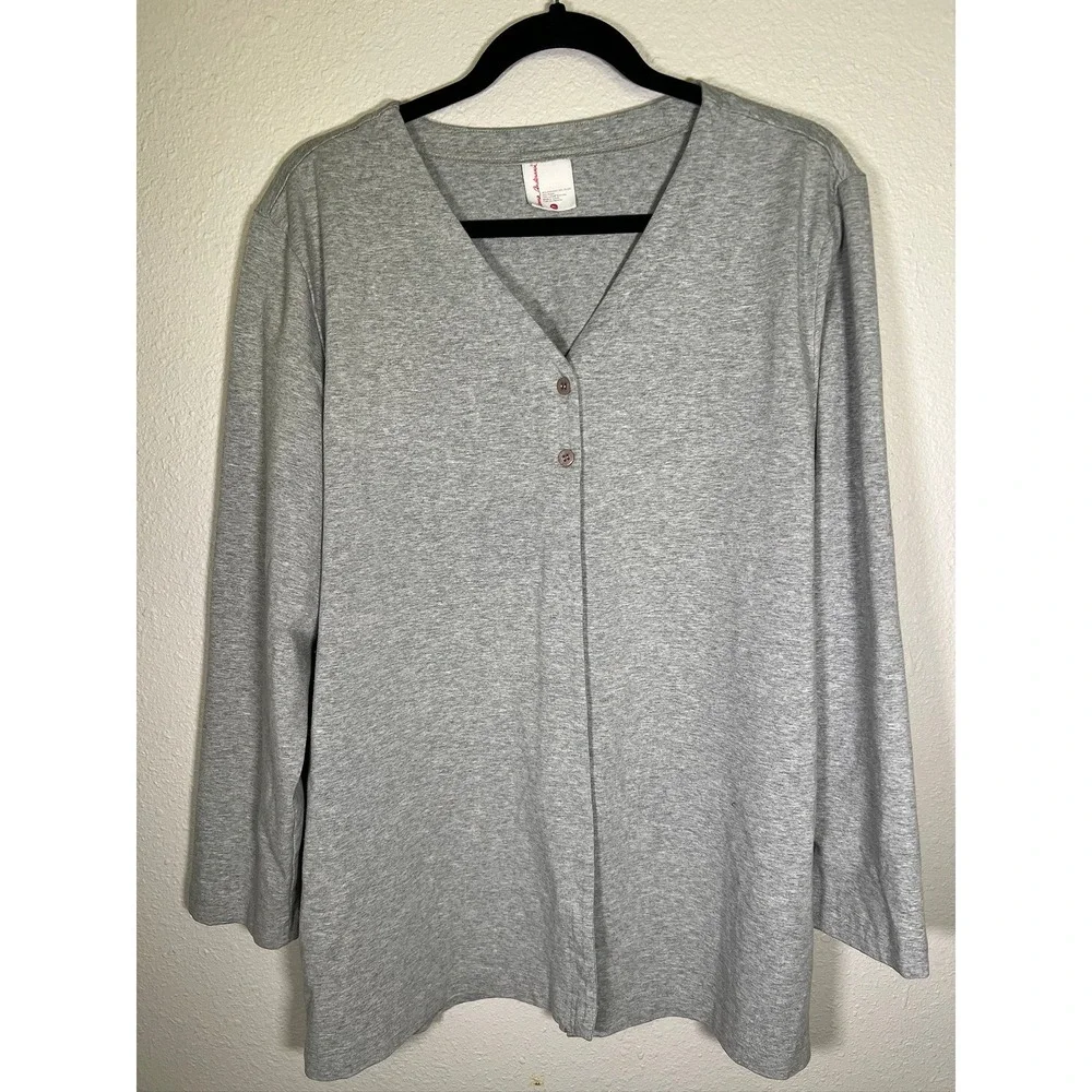 Hanna‎ Andersson Cardigan Women XL Gray V-Neck Long Sleeve Jersey Knit Layering